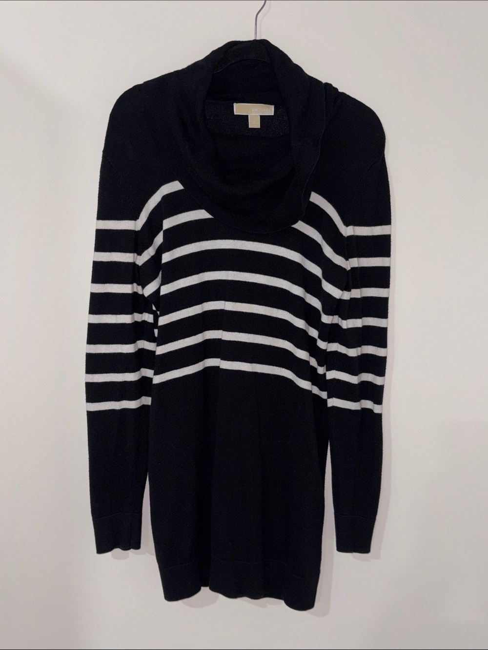Michael Kors Women’s Black & White Striped Cowl Neck Sweater Size L